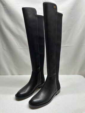 Stuart Weitzman Keelan Leather and Microstretch Black Over-the-Knee Boots S-5.5